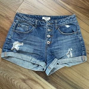 Forever 21 Women's Distressed Denim Shorts - Blue